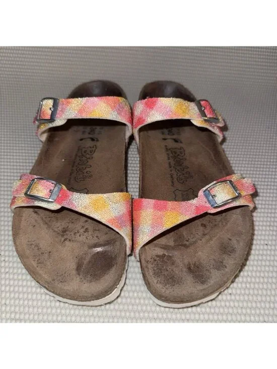 Birkies by Birkenstock Tahiti Plaid Sparkle Sandals Strap Leather Womens Size 6 - Picture 2 of 8